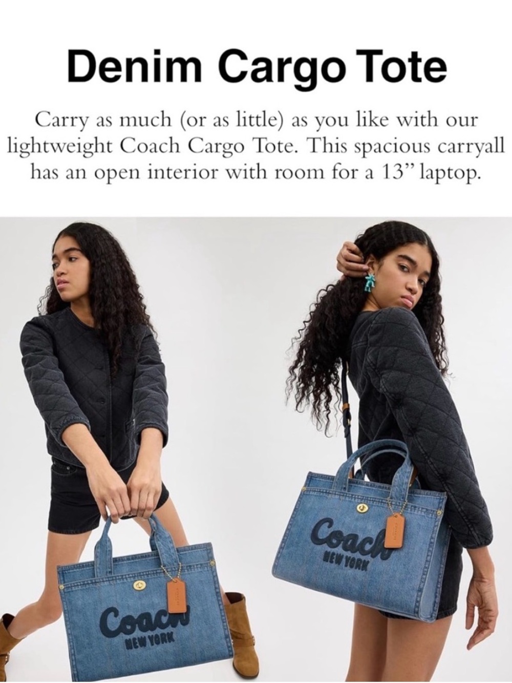 Coach Large Denim Cargo Tote Indigo Blue with Hang Tag. - Picture 3 of 7